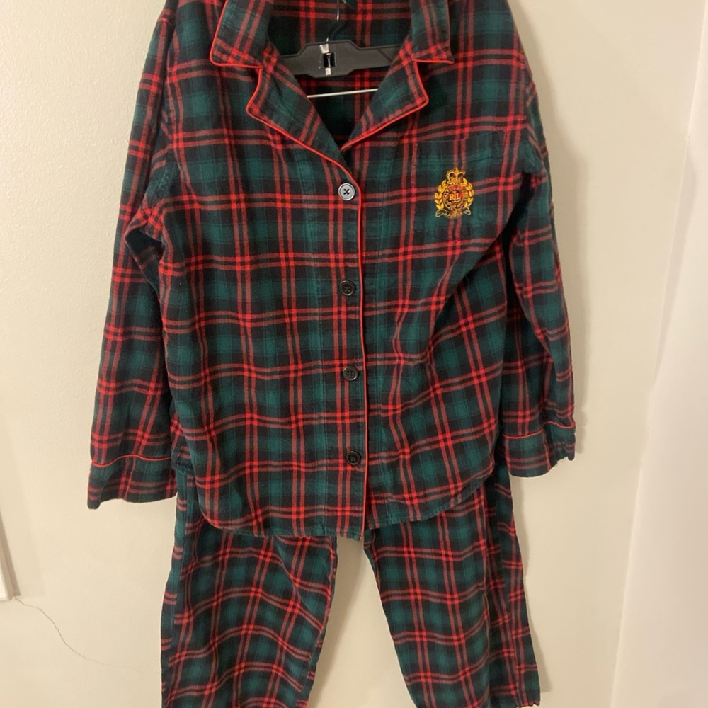 Lauren Ralph Lauren Red and Green Plaid Pajamas 100% Cotton w/gold emblem Xlarge